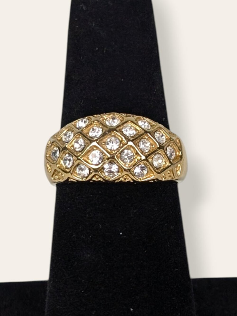 Vintage White Rhinestone Grid Costume Ring